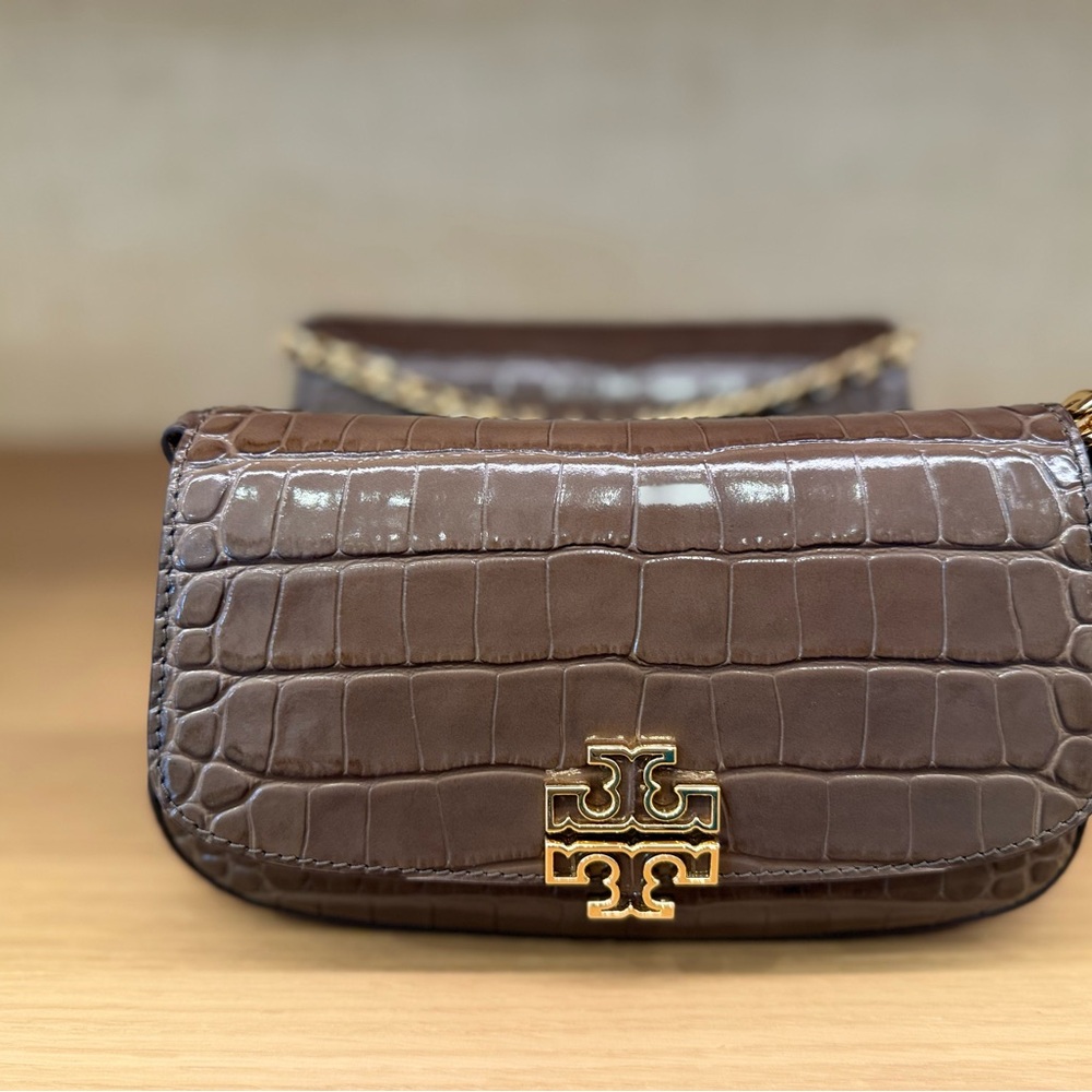 Tory Burch Brown Croc-Embossed Leather Bag